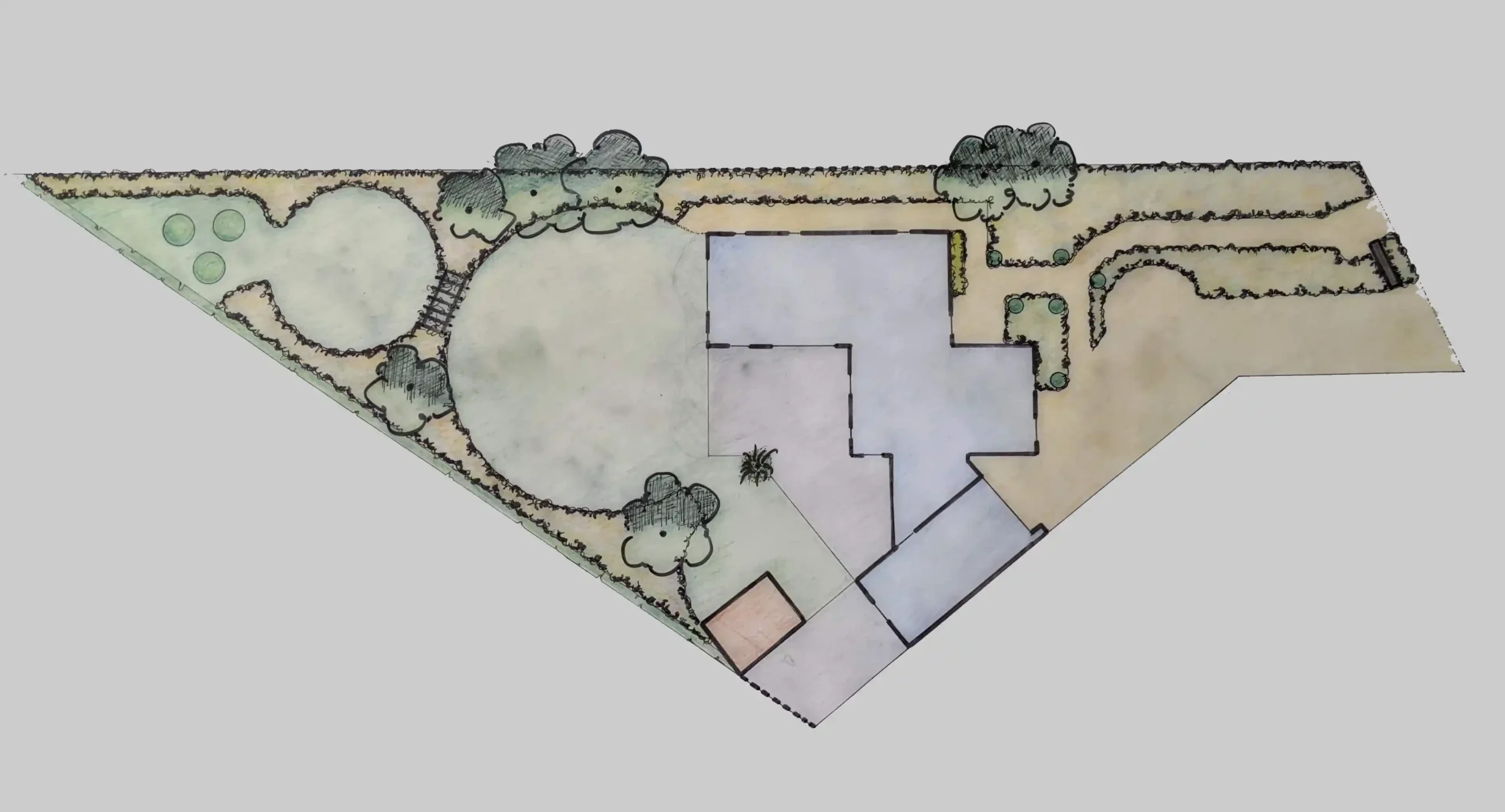rochelle-creation-entretien-elagage-abattage-paysagiste-lannion-tregor-cotes-darmor-plan-amenagement Plan d'aménagement paysager dessiné à la main pour un jardin dans le Trégor par les établissements Rochelle